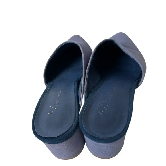 Anthropologie women’s mules blue asymmetrical suede block heels size US 8 M - Picture 7 of 12